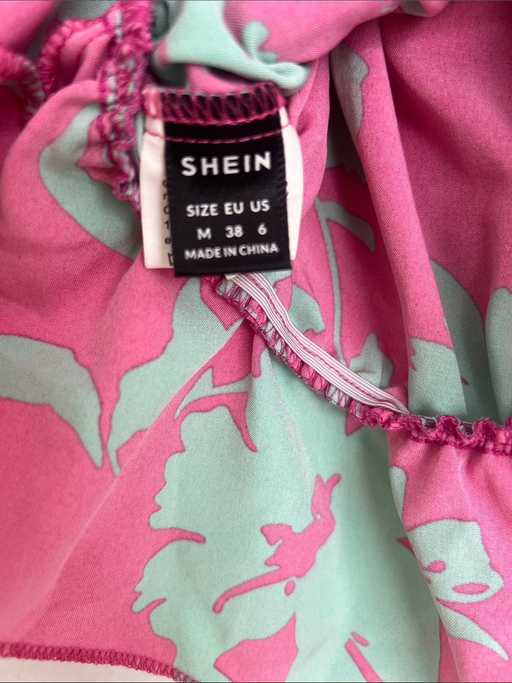 Off-Shoulder Floral Ruffle Crop Top in Pink & Mint - Picture 4 of 4